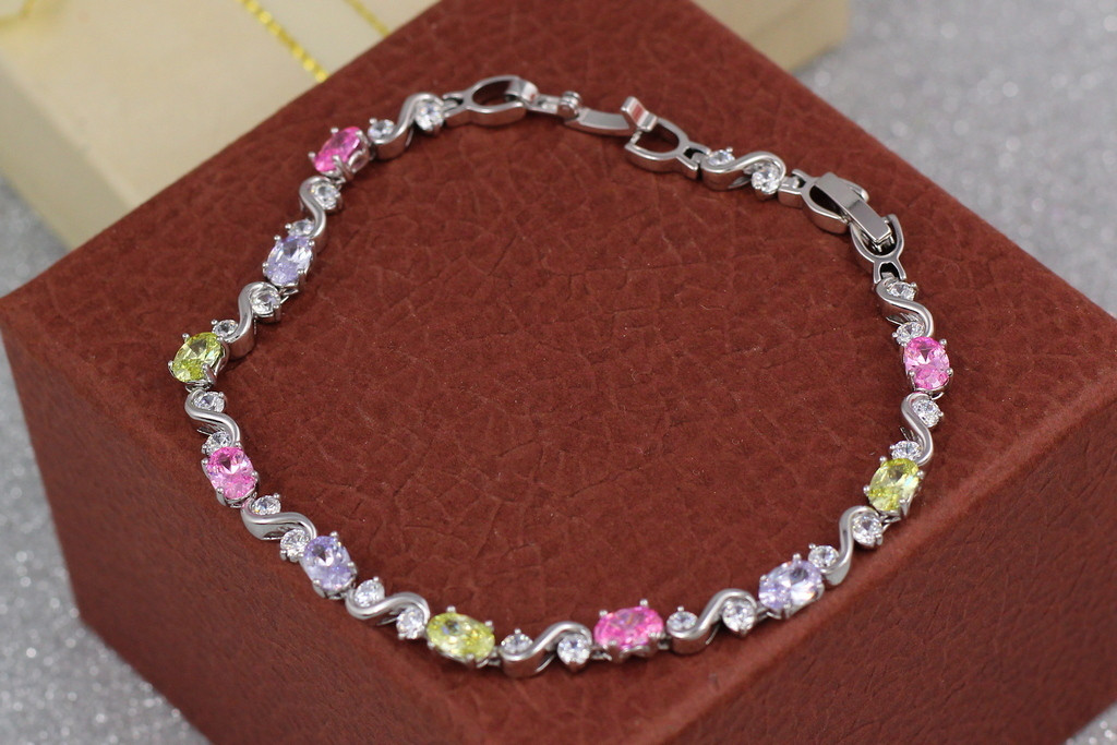 

Браслет Xuping Jewelry волны с разноцветными камнями 20.5 см 5 мм серебристый