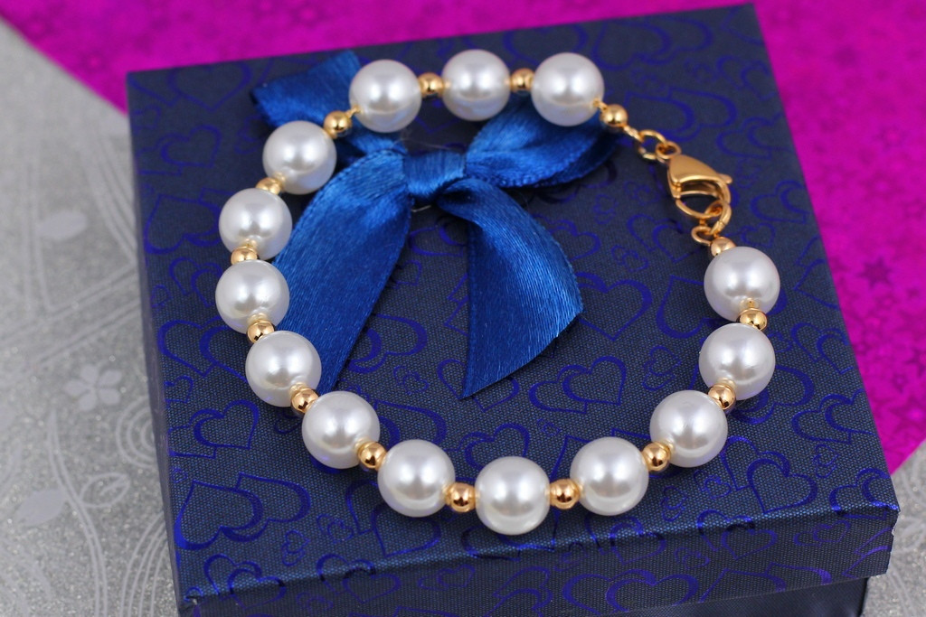 

Браслет Xuping Jewelry с жемчугом 21 см 9 мм золотистый
