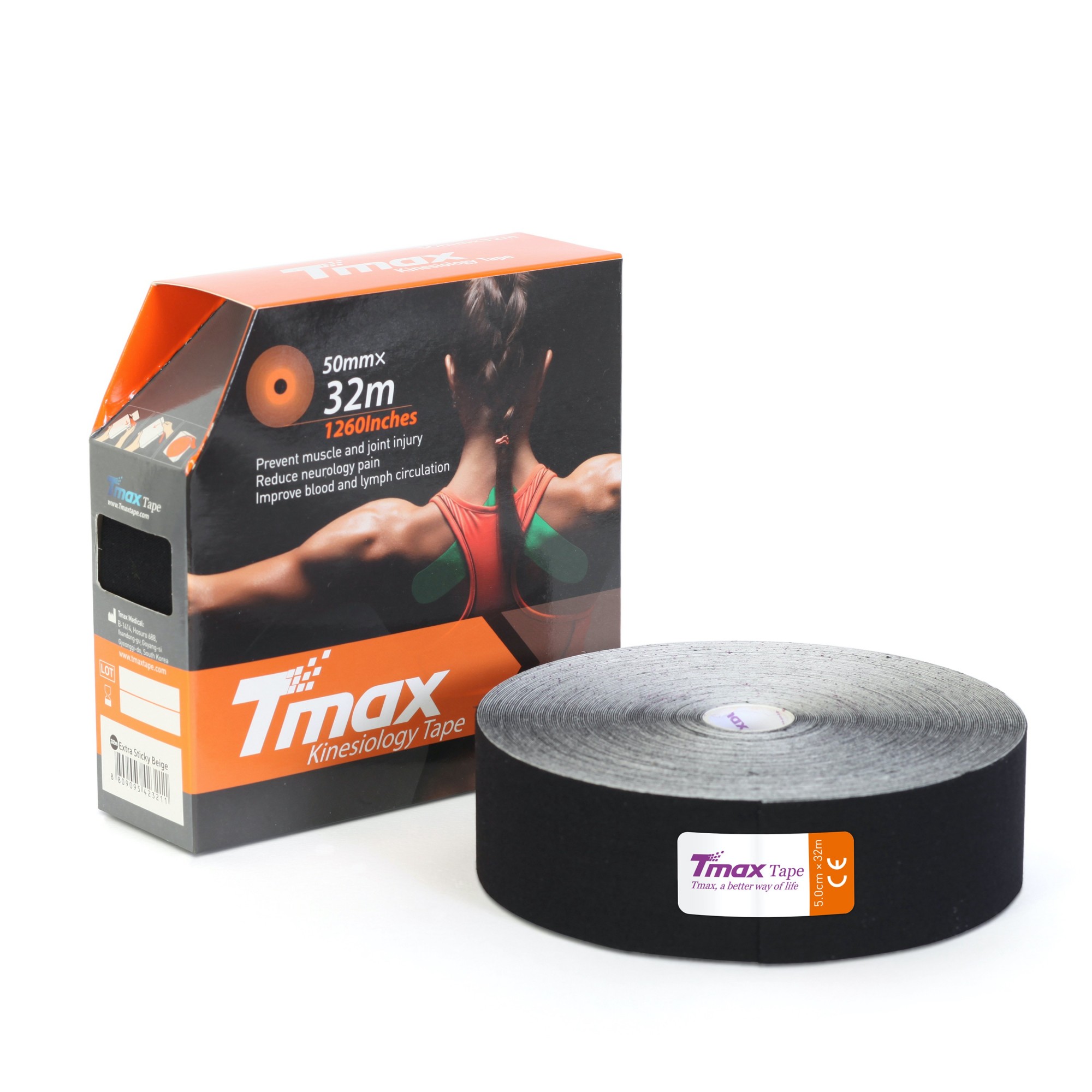 

Кинезио тейп Tmax Cotton 5смх32м черный
