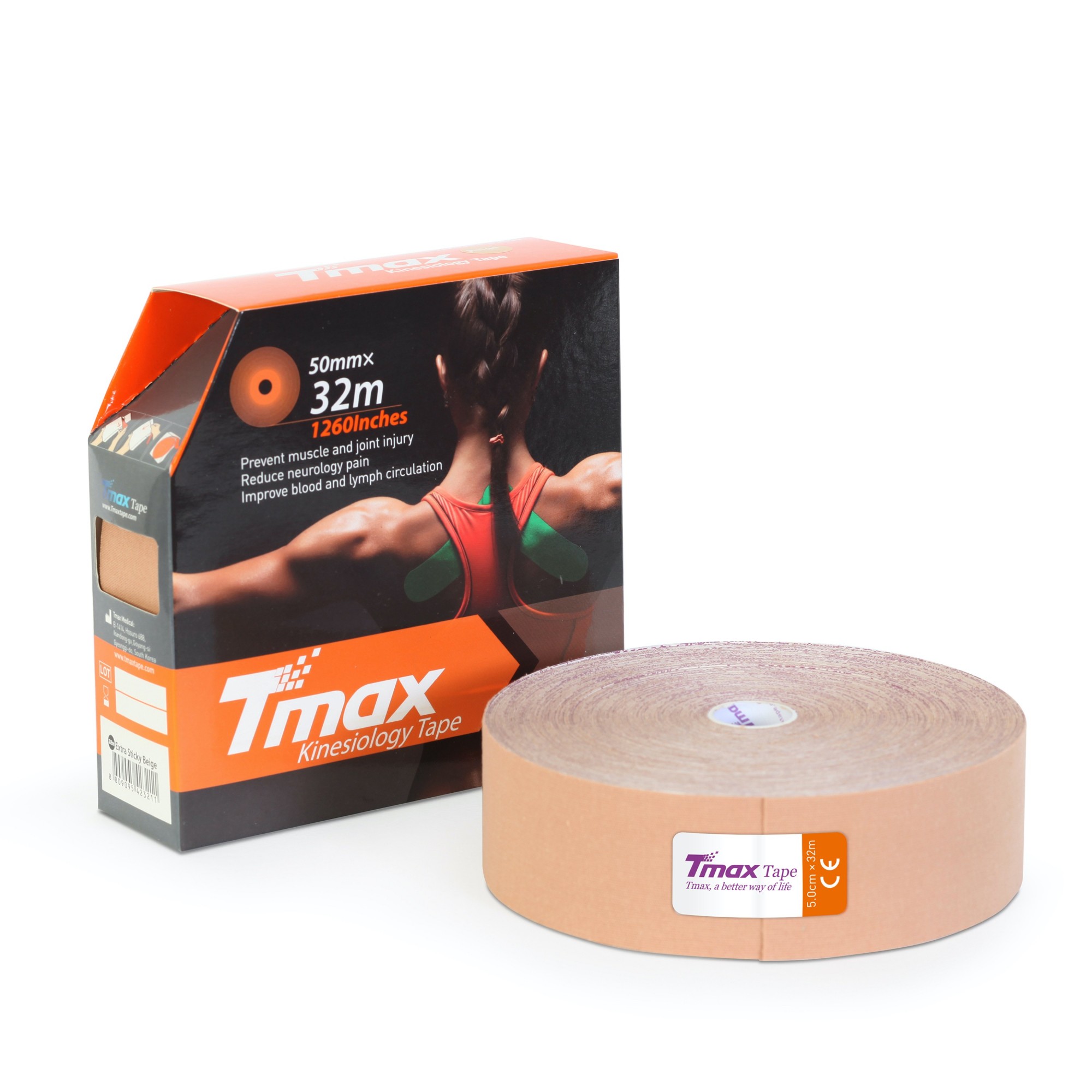 

Кинезио тейп Tmax Cotton 5смх32м бежевый