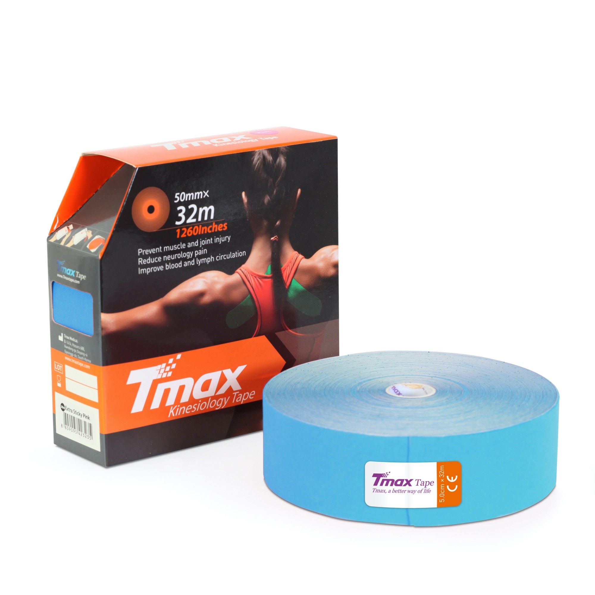 

Кинезио тейп Tmax Cotton 5смх32м голубой