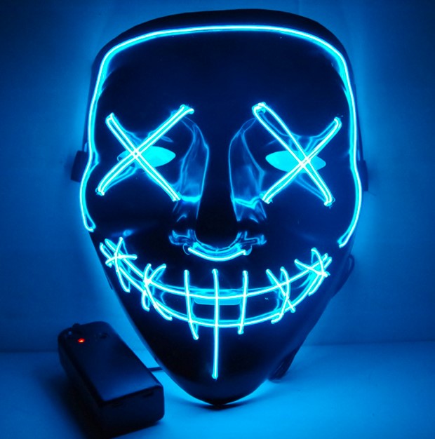 

Светящаяся неоновая LED маска "Судная ночь" Для хеллоуина и вечеринок светится неоном в темноте (Синяя)