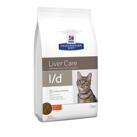 

Лечебная диета Hills Prescription Diet Feline l/d для диетотерапии кошек с заболеваниями и/или снижением функций печени.-1,5 кг