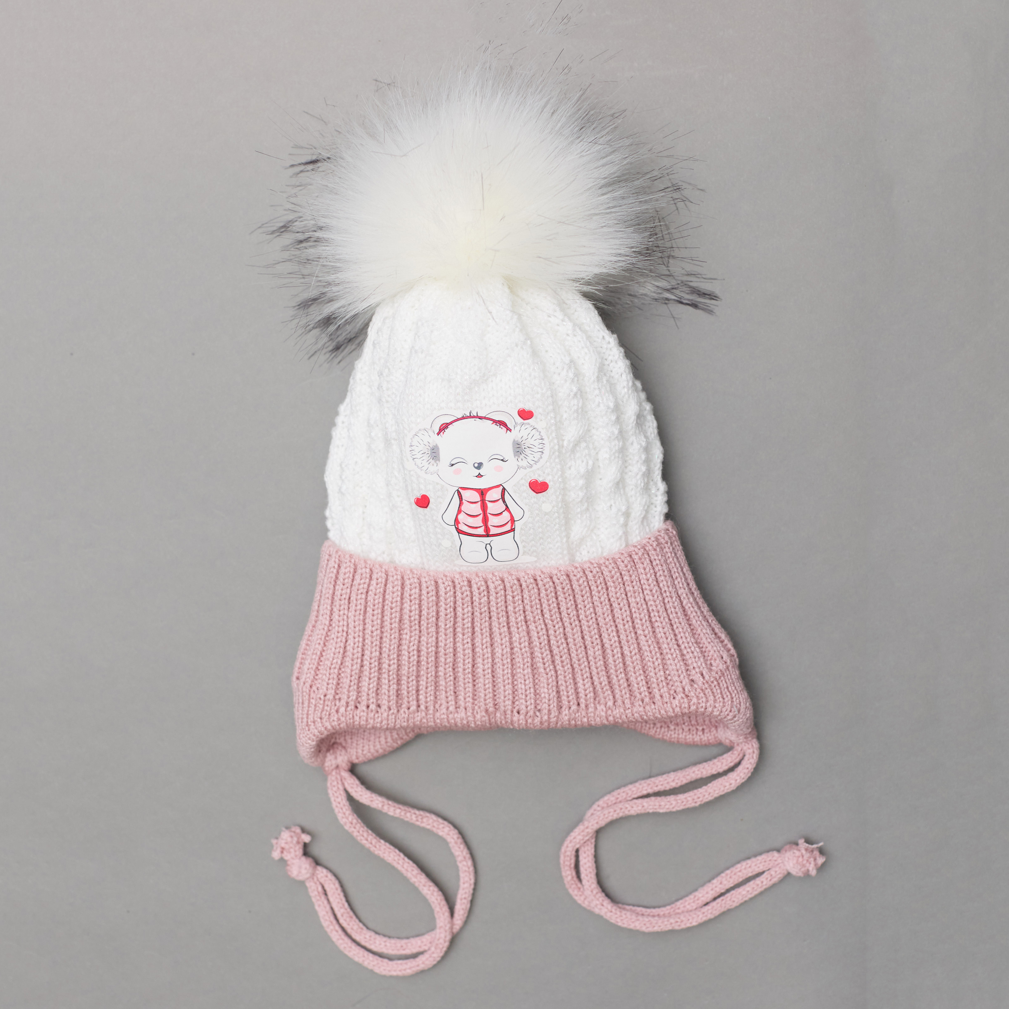 

Зимняя шапка с завязками Sample Мишка в наушниках 42-44 см Бело-коричневая