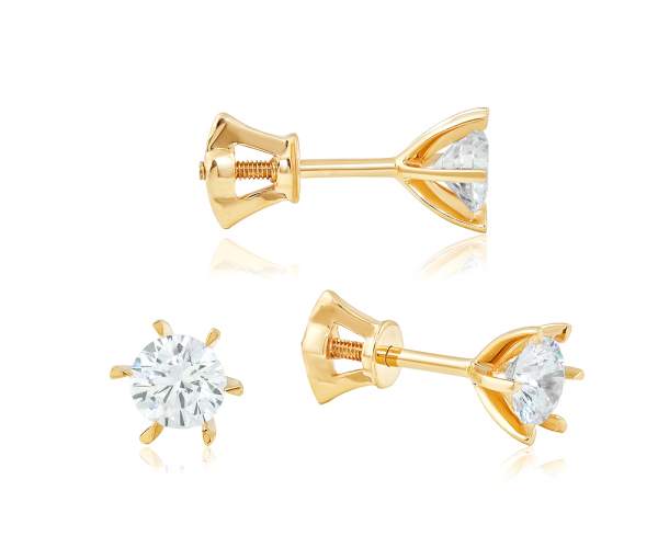 

Серьги-пусеты из желтого золота с камнями SWAROVSKI Zirconia "Верона", С4006/2GSW
