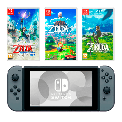 

Набор Nintendo Switch Grey 32GB Новый + The Legend of Zelda Breath of The Wild + Link's Awakening + Skyward Sword HD