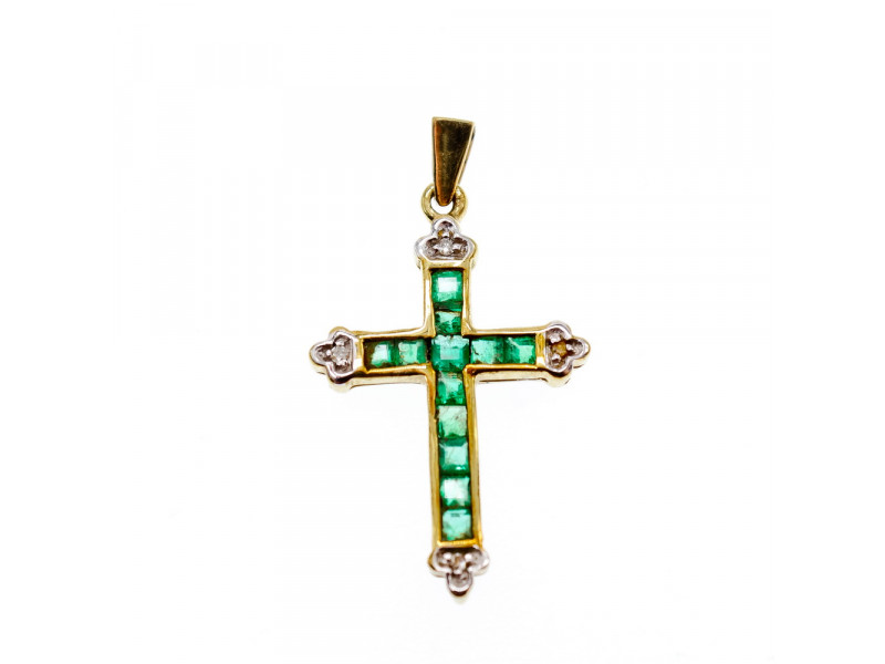 

Золотой Крестик с Изумрудами и Бриллиантами 10К (417 проба) Натуральный Sky Jewelry 001807