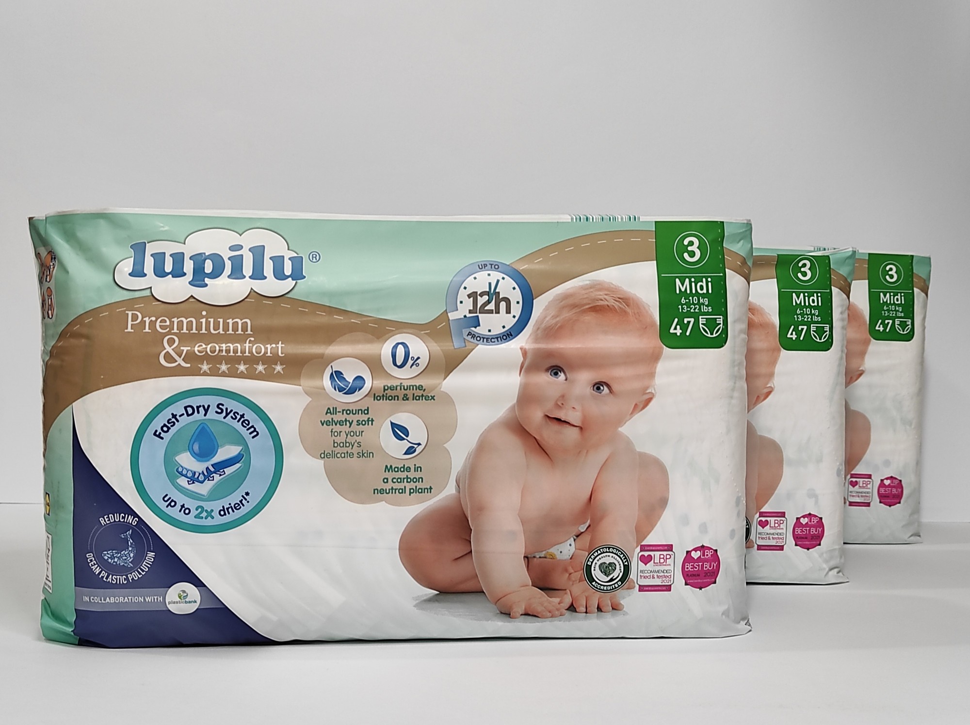 

Підгузники Lupilu premium comfort розмір 3. Вага 6-10 кг. 141 шт.