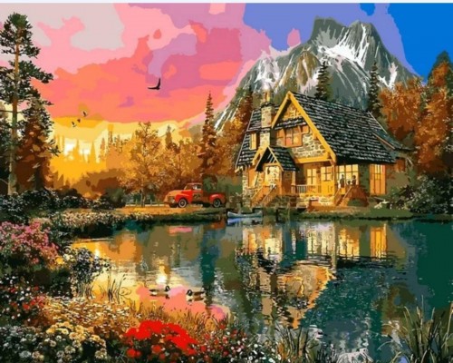

Картина по номерам Горная хижина 50*40 Mariposa в коробке