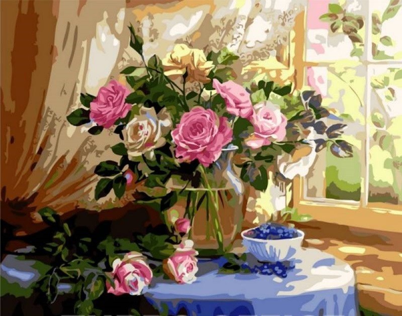 

Картина по номерам Натюрморт с розами и черникой 40*50 Mariposa