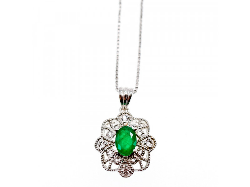 

Серебряная цепочка с кулоном с изумрудом и бериллами Натуральный Sky Jewelry 003590