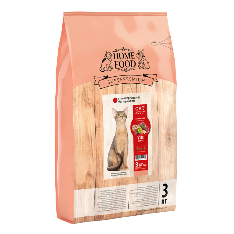 

Беззерновой корм для кошек Home Food утка с грушей 3 кг (4828333150300)
