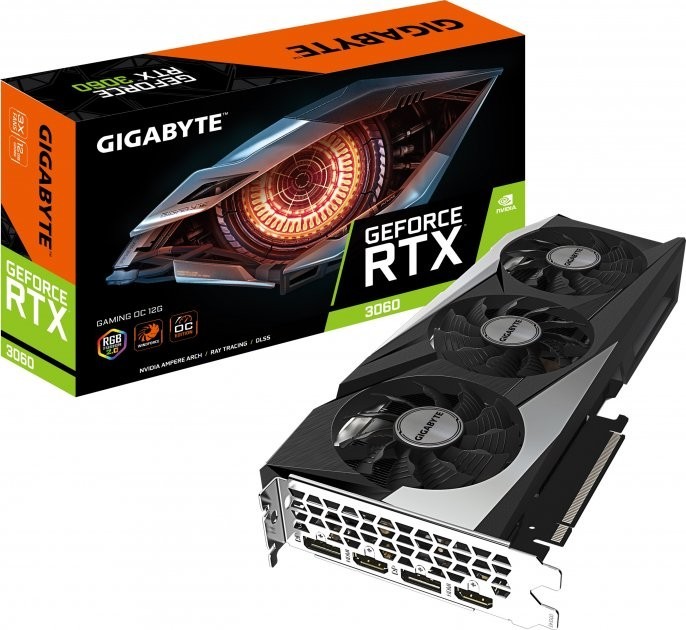 

Відеокарта Gigabyte PCI-Ex GeForce RTX 3060 Gaming OC 12GB GDDR6 (192bit) (15000) (2 х HDMI, 2 x DisplayPort) LHR (GV-N3060GAMING OC-12GD v2.0)