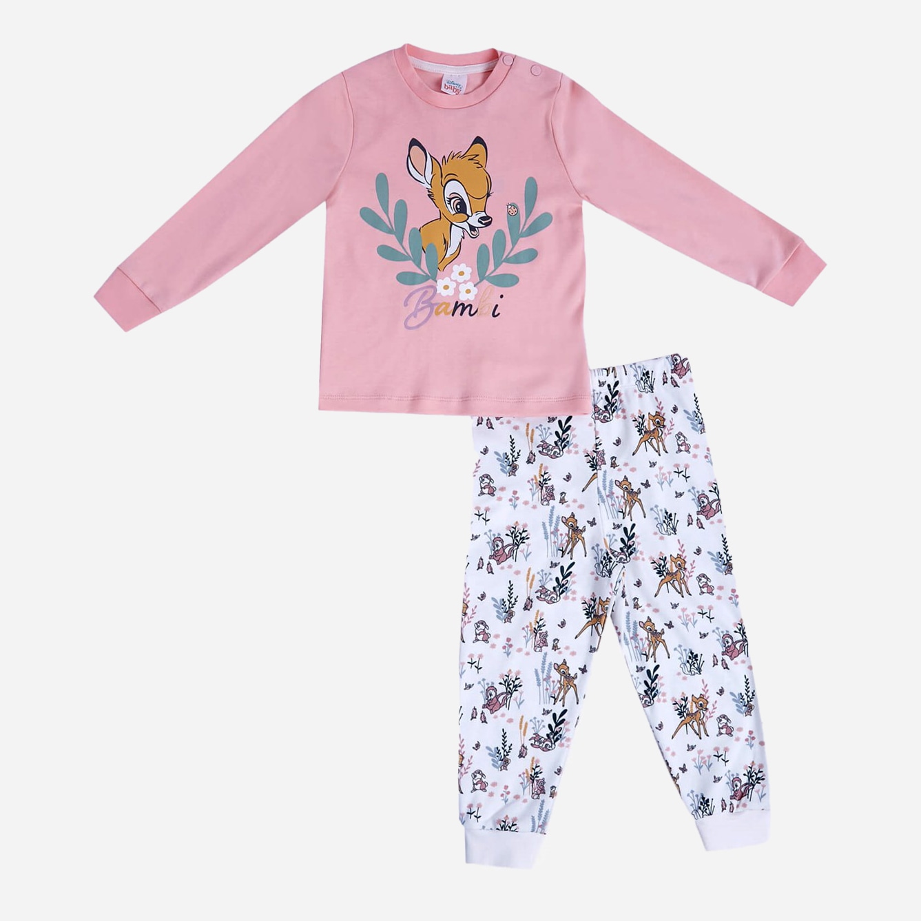 

Пижама (футболка с длинным рукавом + штаны) Disney Бэмби BA18532 98-104 см Бело-розовая