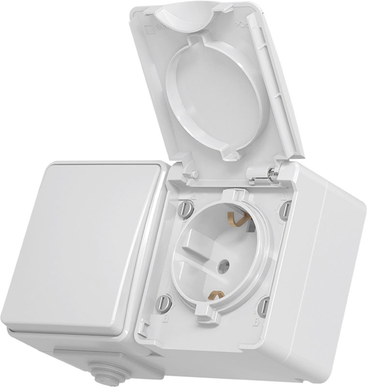 Розетка VIDEX BINERA IP65 наружная 1ая с заземлением и выключатель 1кл ...