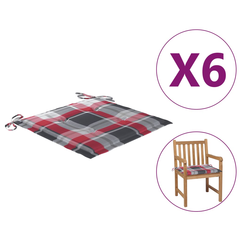 

Подушки для садових стільців Shumee 6 шт червоні картаті 50x50x4 см