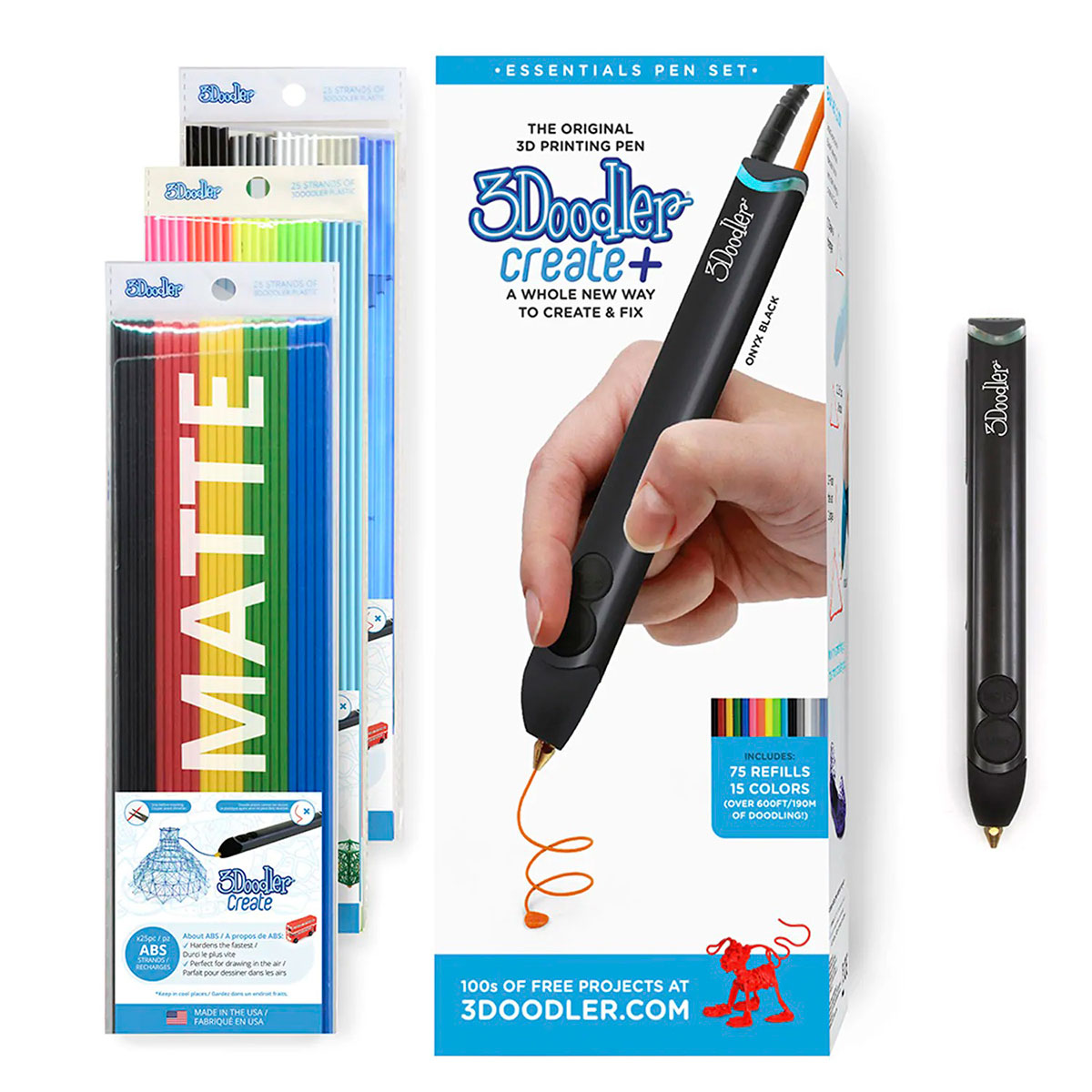

3D-ручка 3Doodler Create PLUS для проф. использования - ЧЕРНАЯ (75 cтержней, аксессуары)