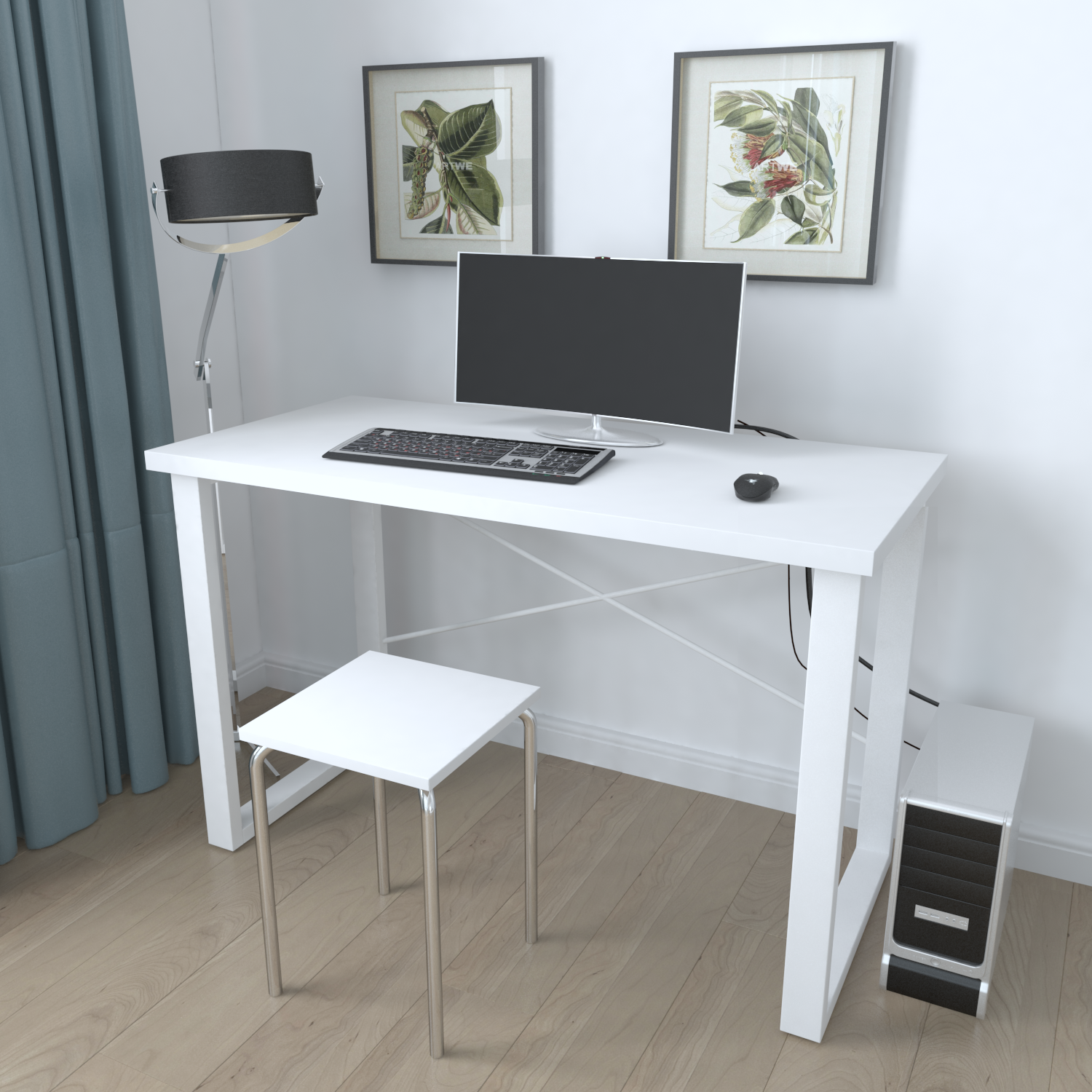 

Письменный стол Ferrum-decor Драйв 750x1400x700 Белый металл ДСП Белый 32 мм