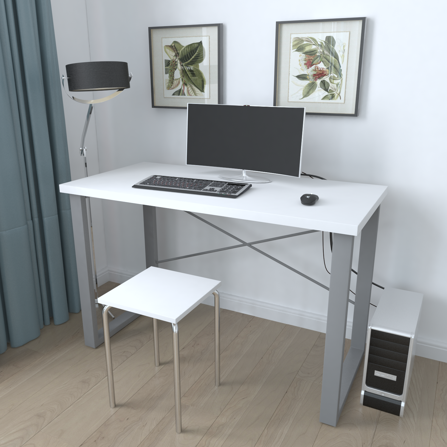 

Письменный стол Ferrum-decor Драйв 750x1400x700 Серый металл ДСП Белый 32 мм