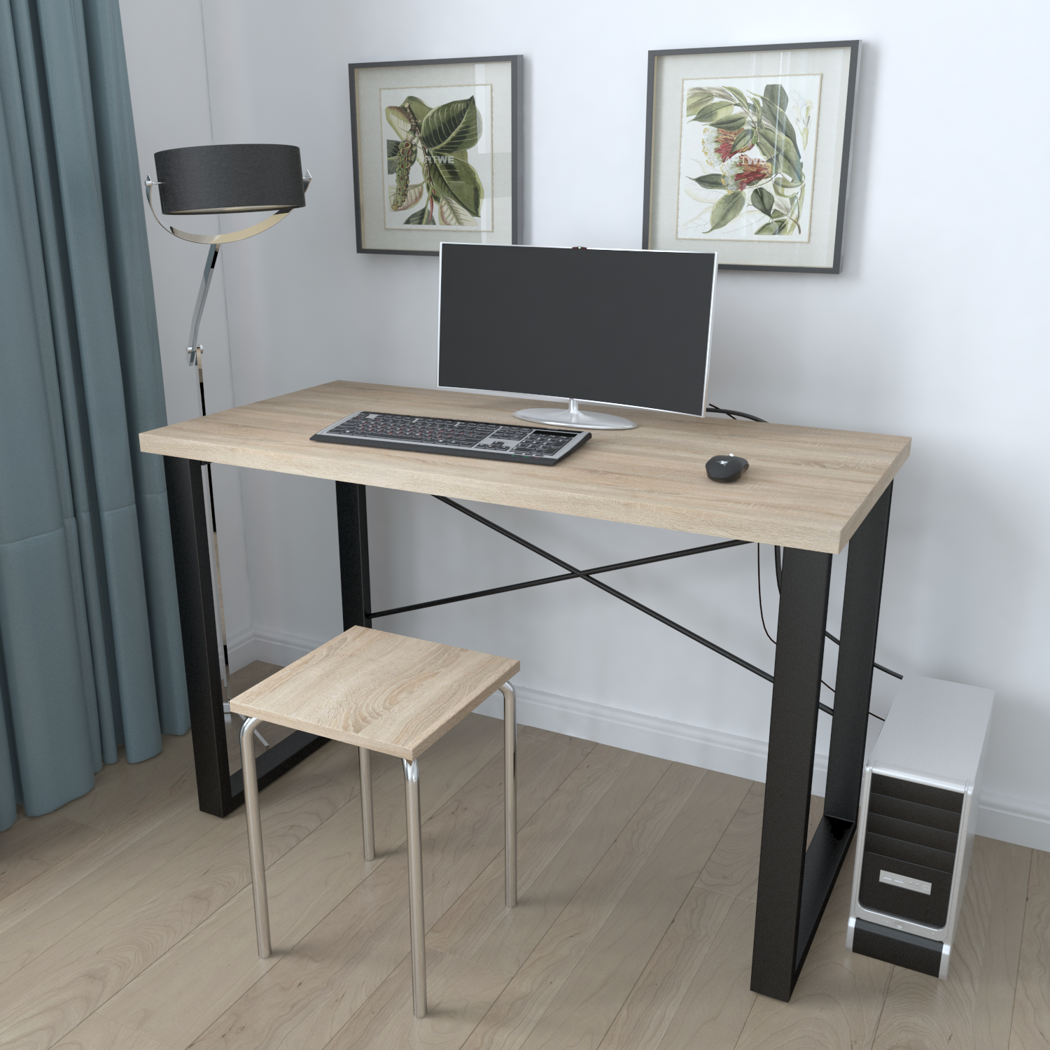 

Письменный стол Ferrum-decor Драйв 750x1400x700 Черный металл ДСП Дуб Сонома 32 мм