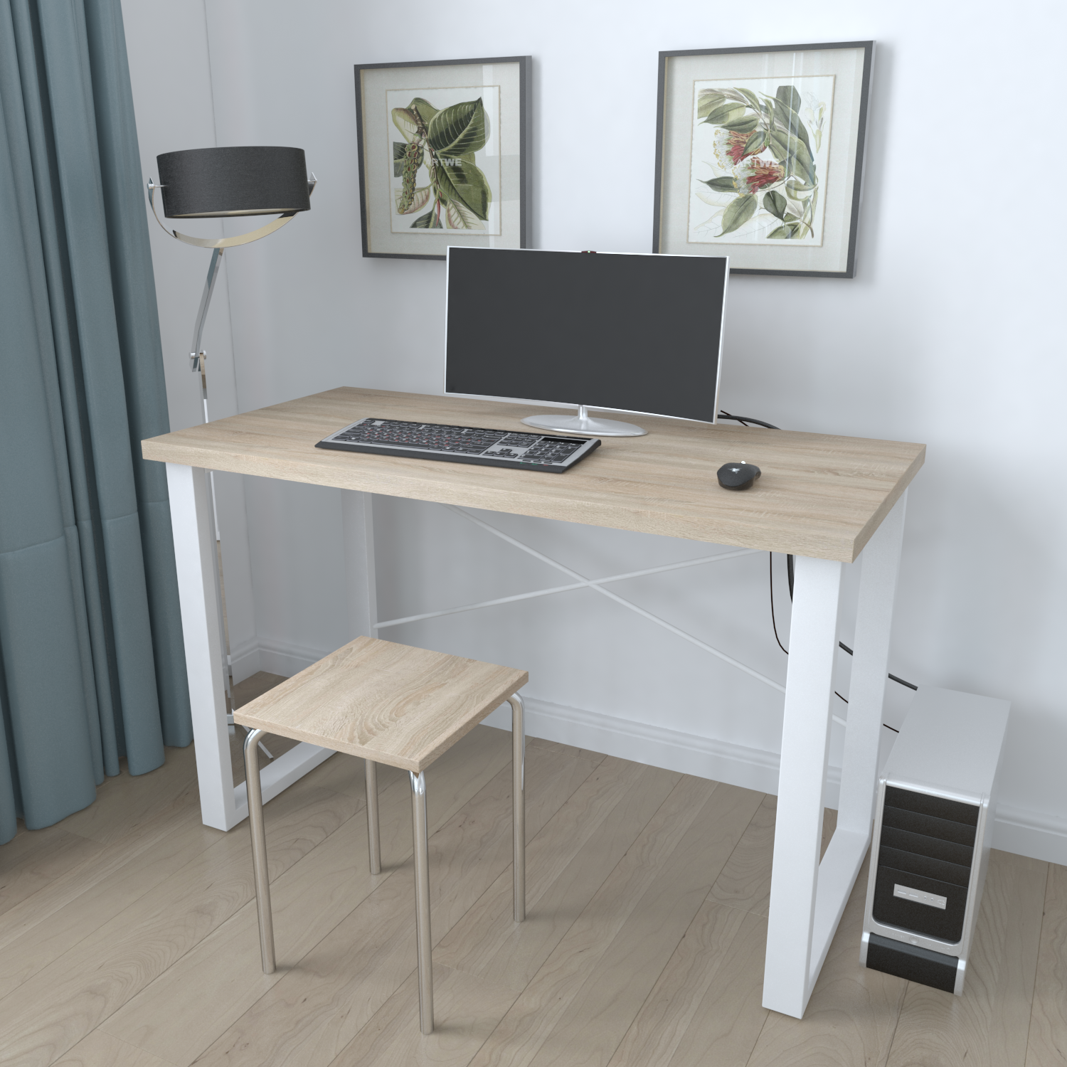 

Письменный стол Ferrum-decor Драйв 750x1400x700 Белый металл ДСП Дуб Сонома 32 мм