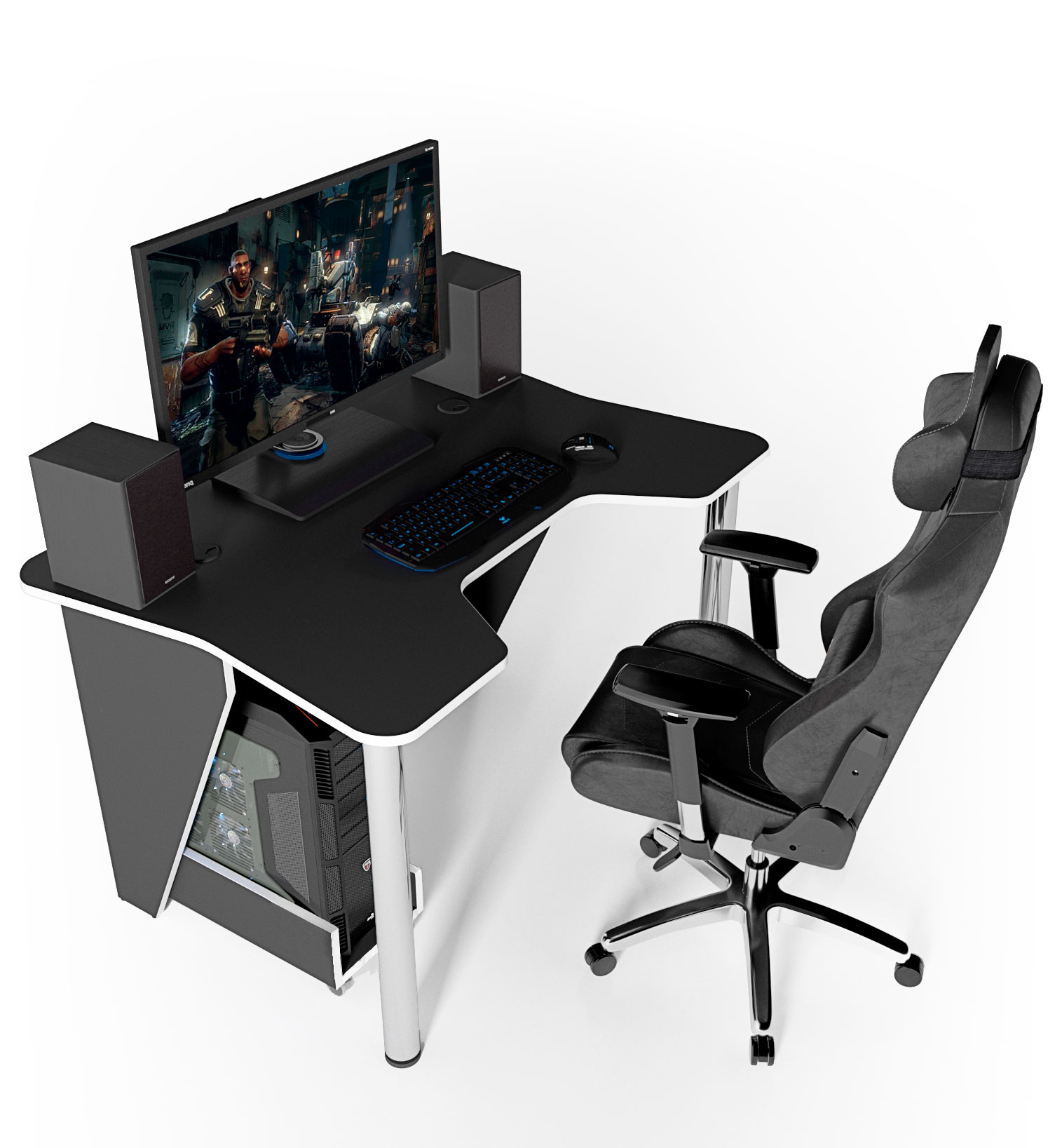 

Стол геймерский игровой ZEUS IGROK-3 черный + белый