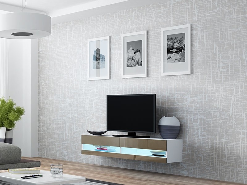 

Тумба под ТВ Vigo New 140 Cama Белый матовый + Латте глянец