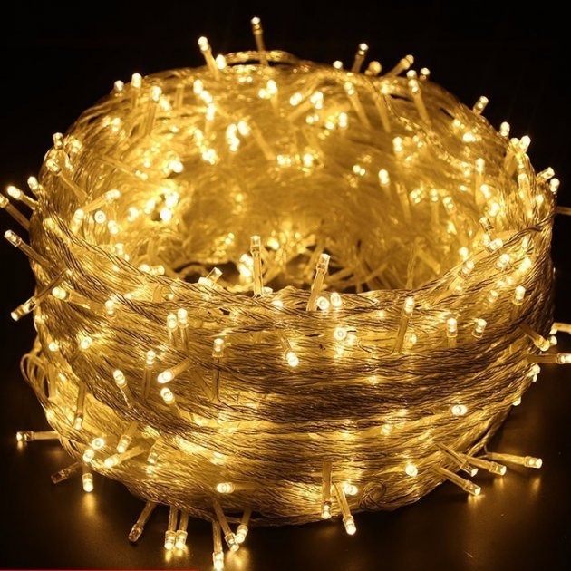 

Гирлянда цепь светодиодная классическая 18 м 400 LED прозрачный шнур круглые лампочки теплая белая