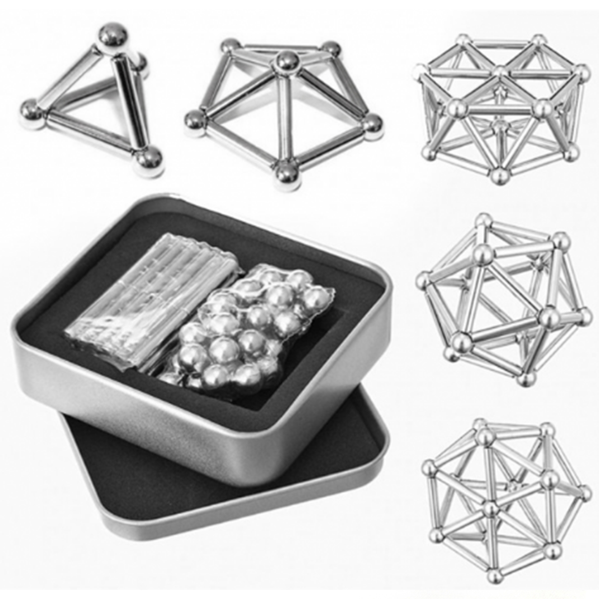 

Магнитный 3D-конструктор Magnetik 62 стальных деталей развивающие игрушки Серебристый