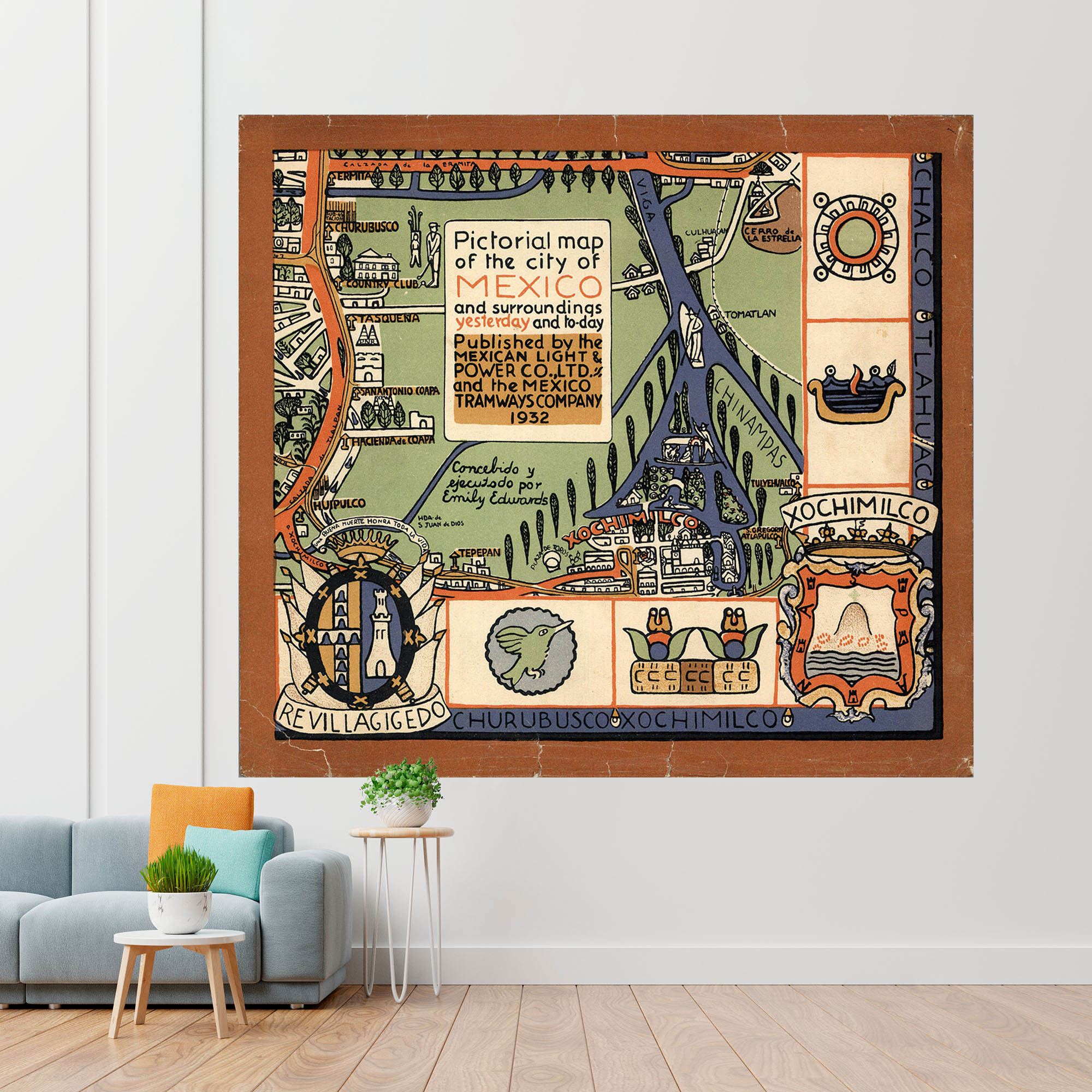 

Иллюстрированая карта Мехико 1932 90x90см Artel