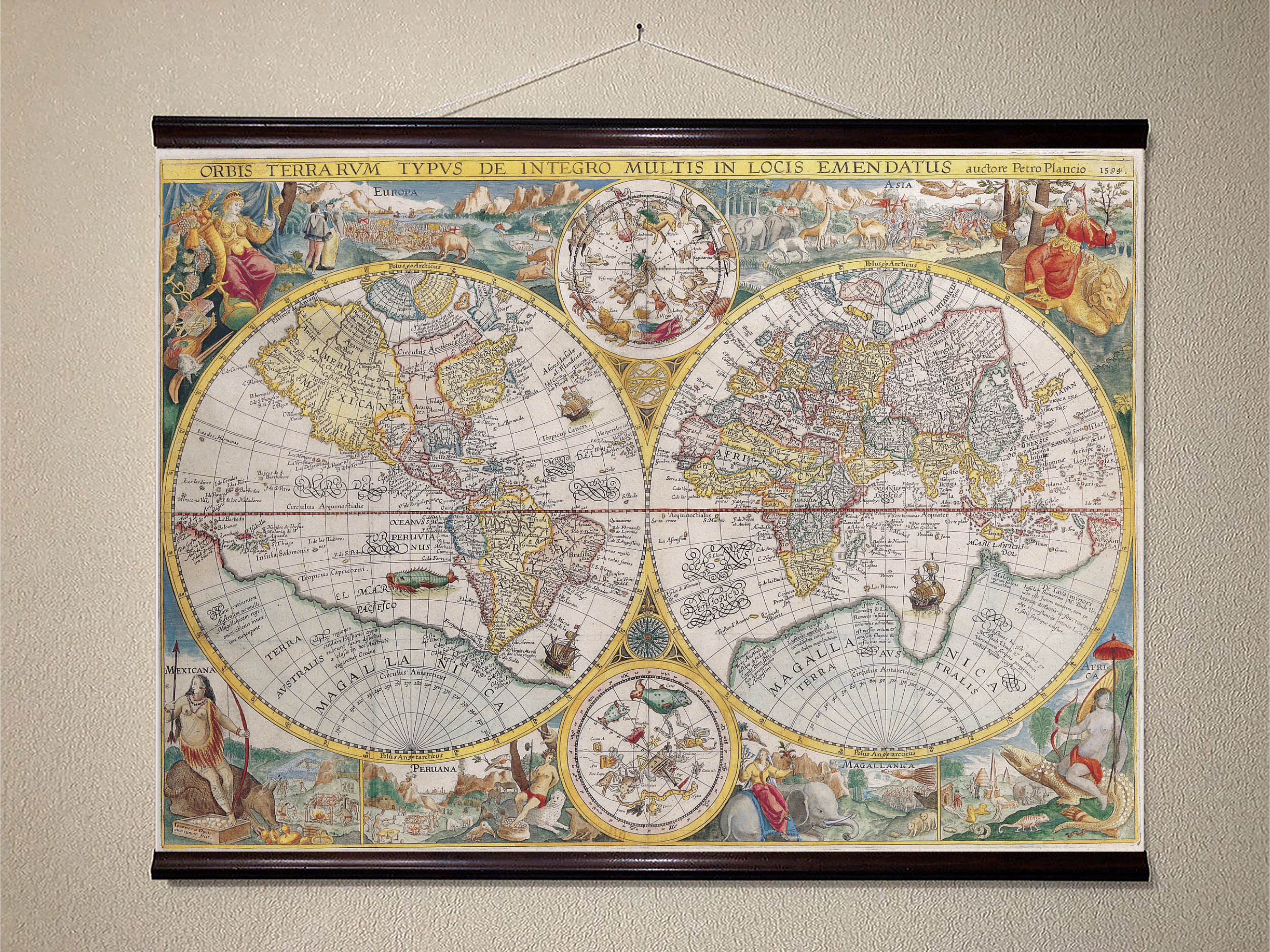 

Винтажная карта мира Петро Плансио 1595 90x120см Artel(Old Map_150809_01)