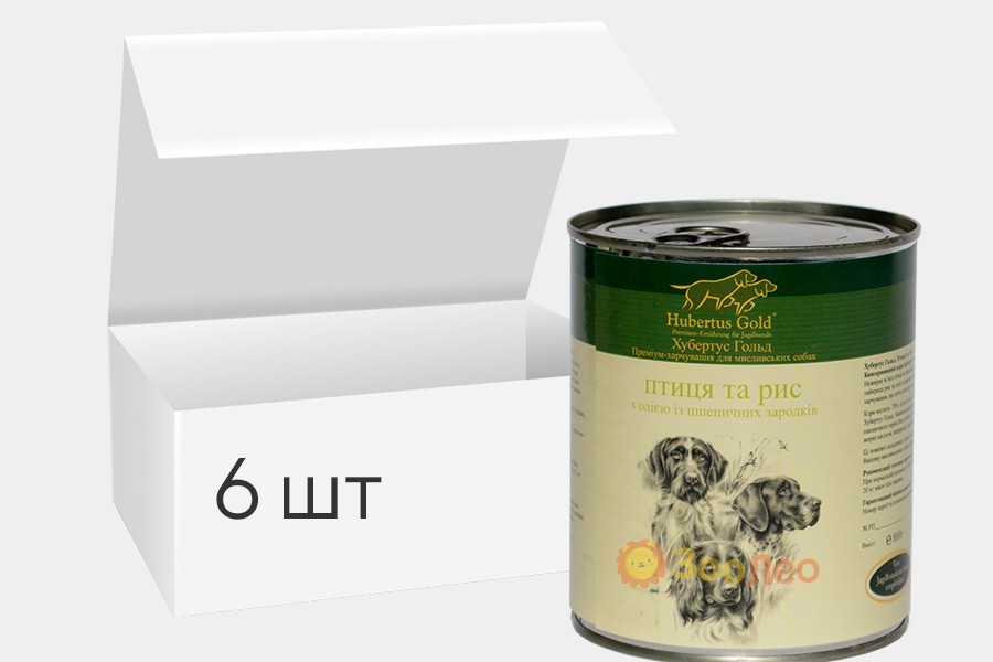 

Упаковка влажного корма для собак Hubertus Gold Птица и рис 800г 6шт