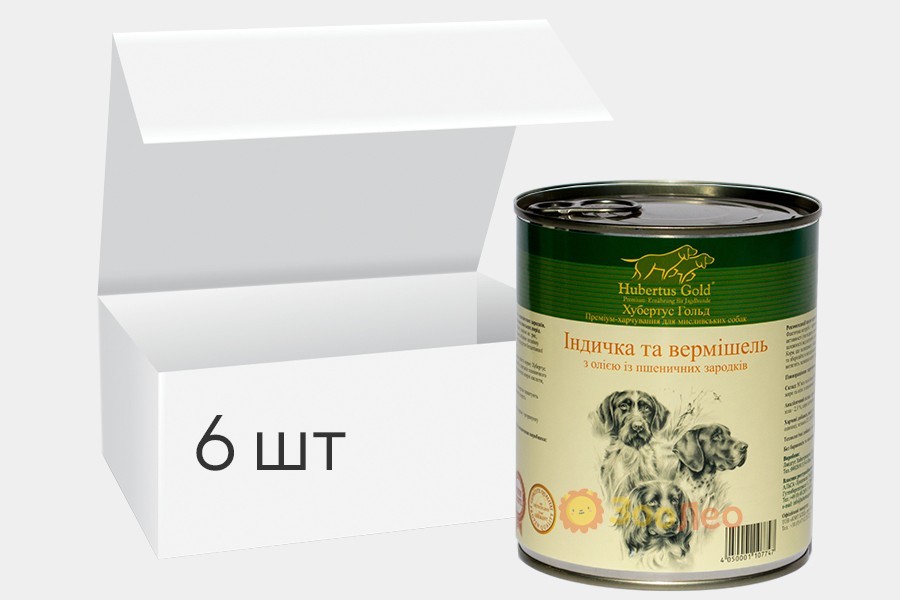 

Упаковка влажного корма для собак Hubertus Gold Индейка с лапшой 800г 6шт