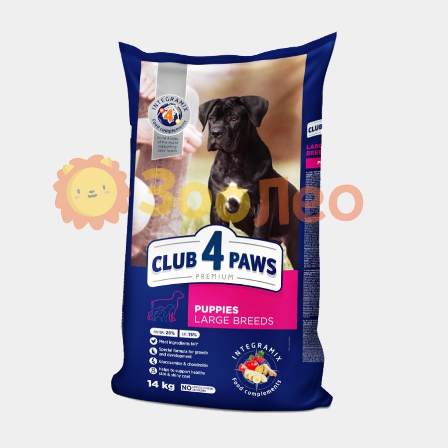 

Сухой корм Club 4 Paws для щенков крупных пород со вкусом курицы 14 кг