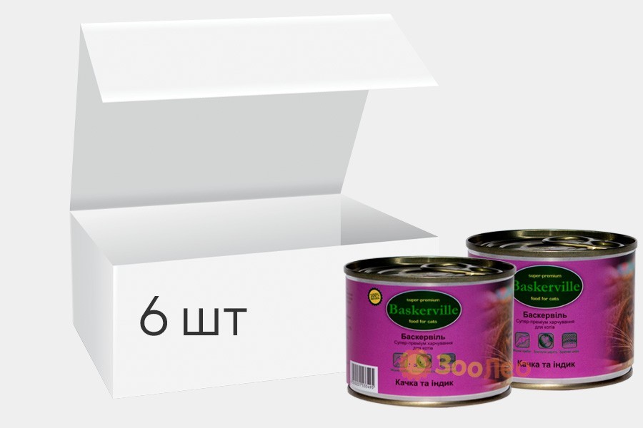 

Упаковка влажного корма для котов Baskerville Утка с индейкой 200г 6 шт