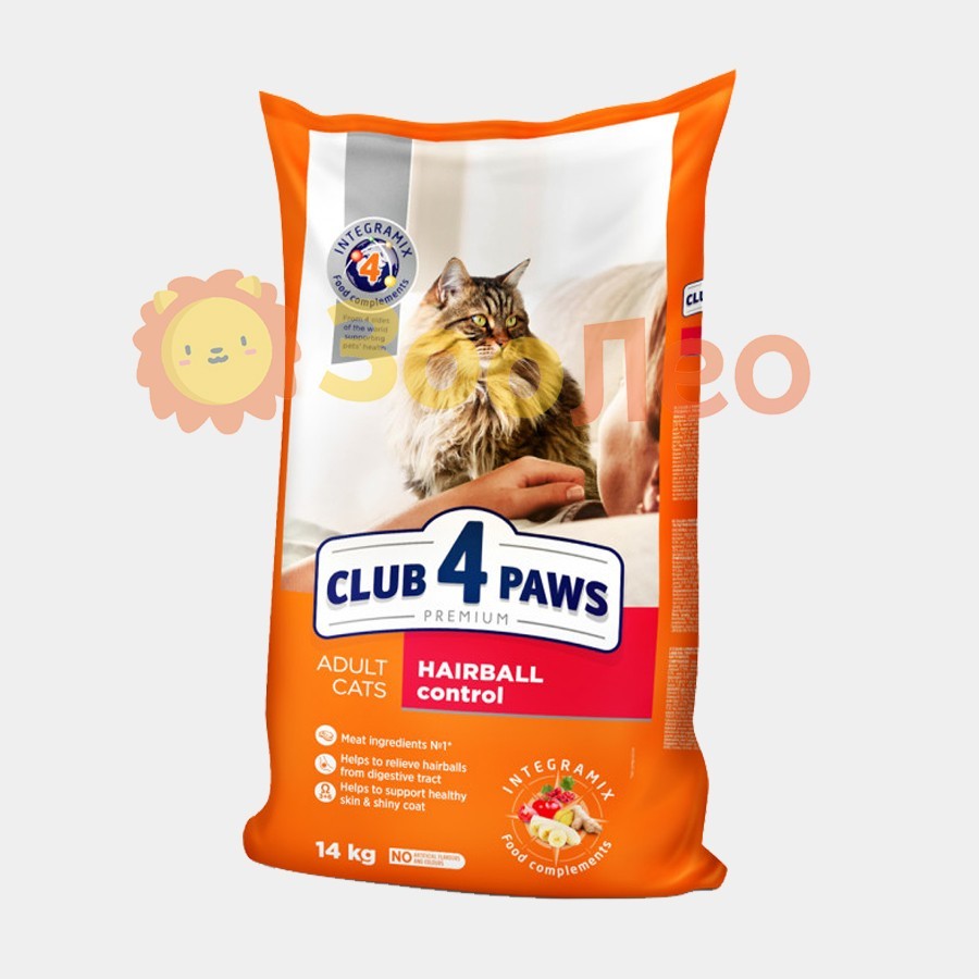 

Сухой корм Club 4 Paws для взрослых кошек с эффектом выведения шерсти 14 кг