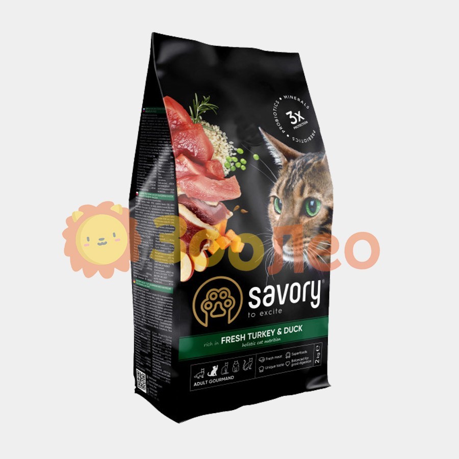 

Сухой корм для кошек Savory со свежим мясом индейки и уткой 2 кг