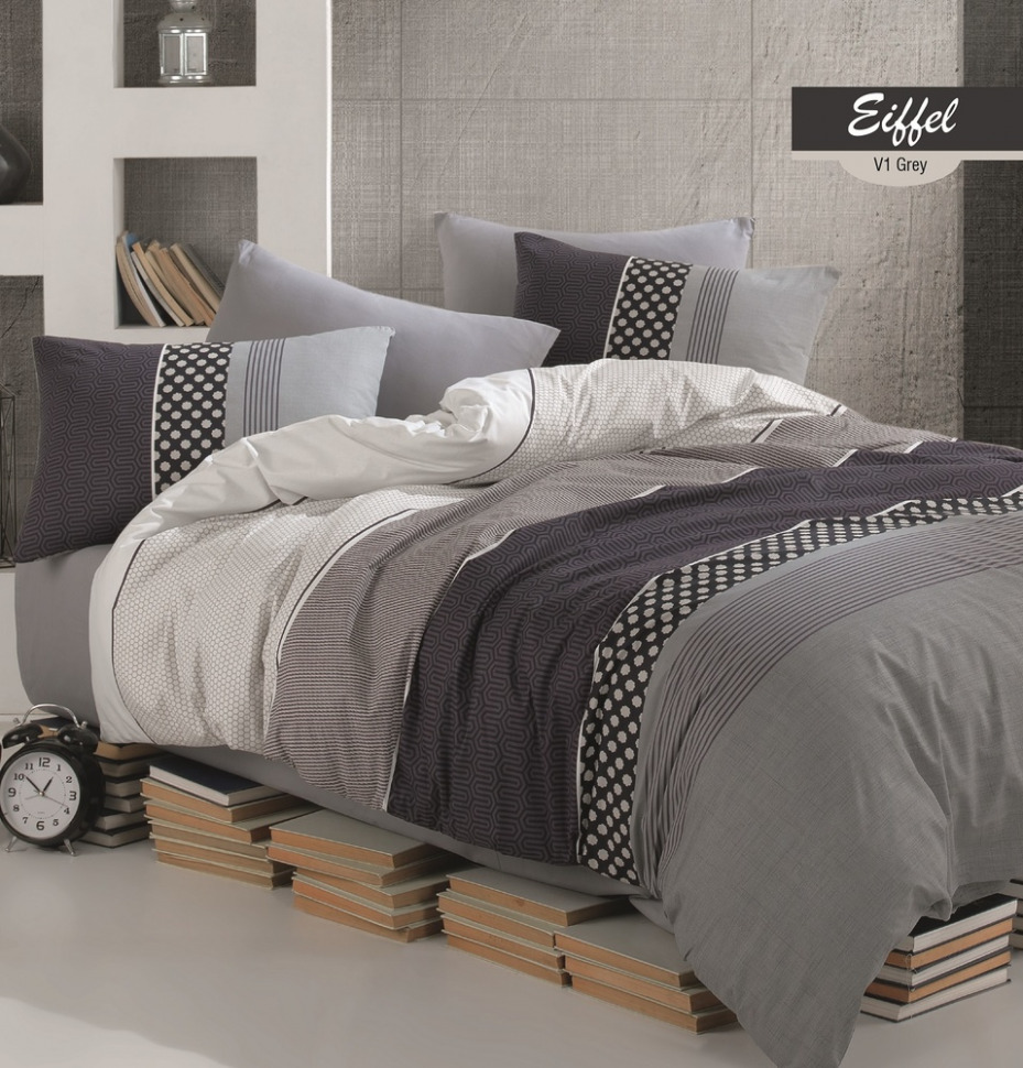

Комплект постельного белья евро ранфорс Majoli Eiffel v1 grey