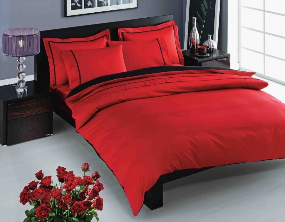 

Постельное белье сатин Delux TAC Prestige red евро