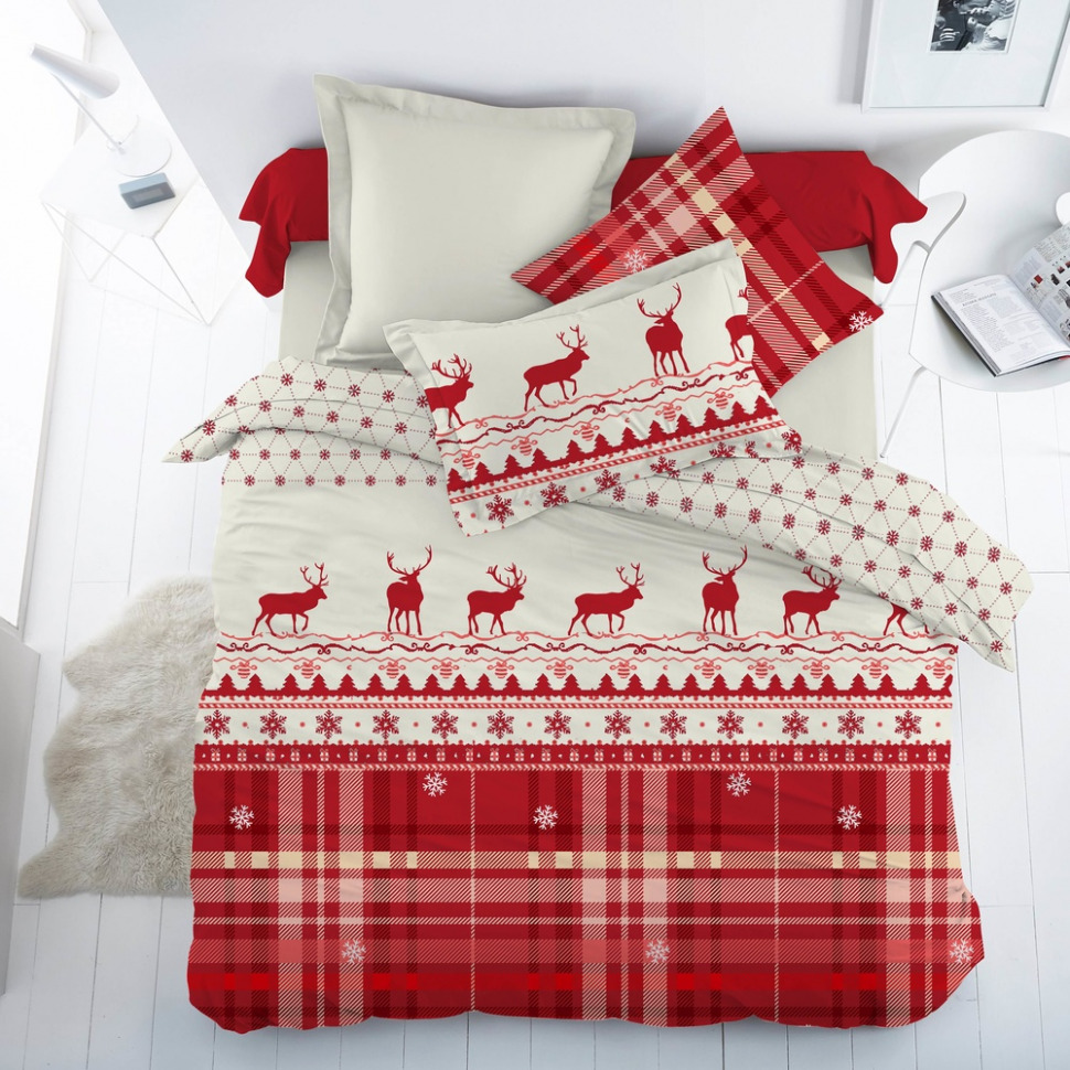 

Комплект постельного белья евро ранфорс Majoli Santa v2 red