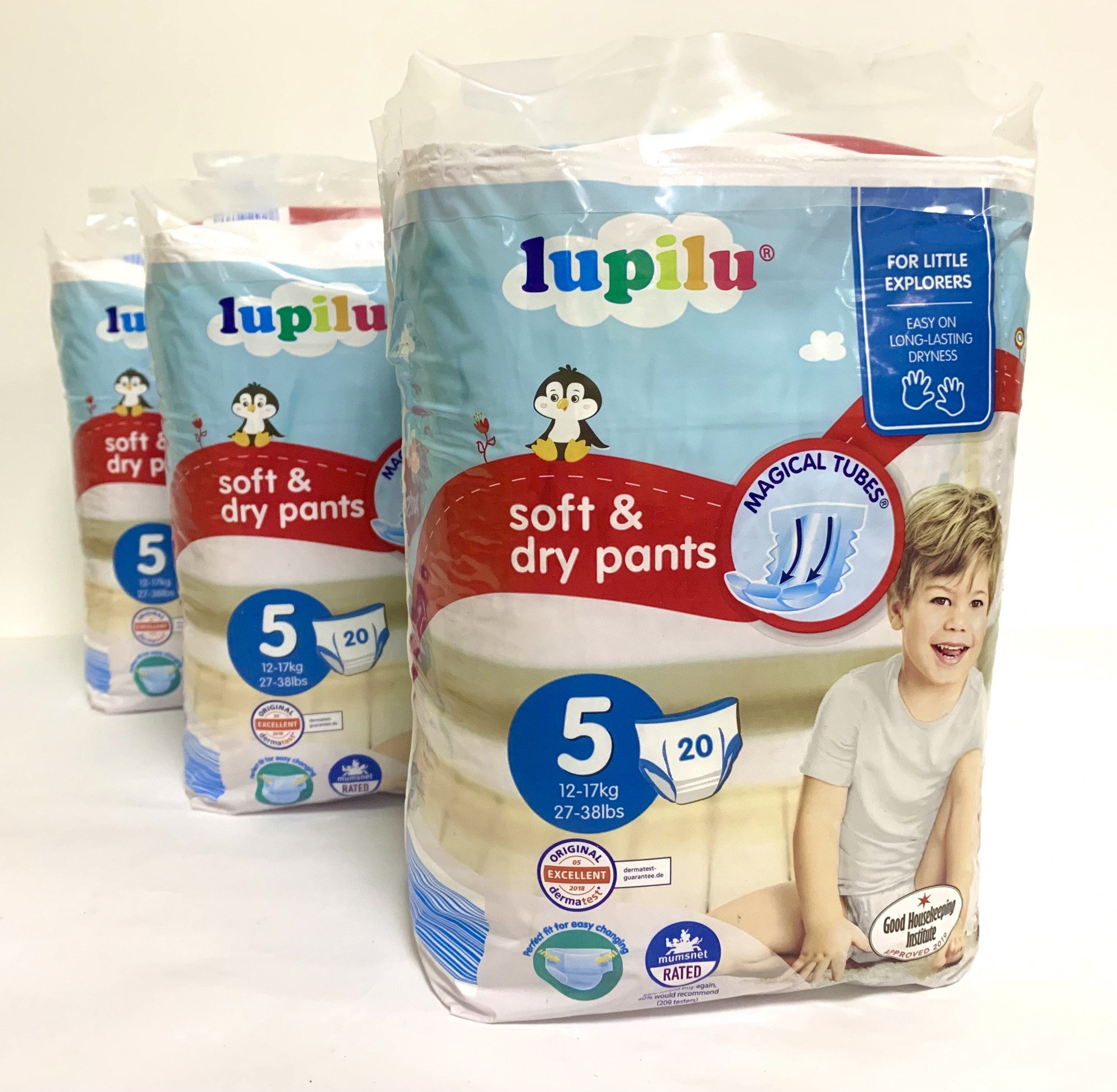 

Набір з 3 уп. по 20 шт (60 шт. ) підгузників-трусиків 5 розміру Lupilu soft&dry pants 5 розміру , 12-17 кг.