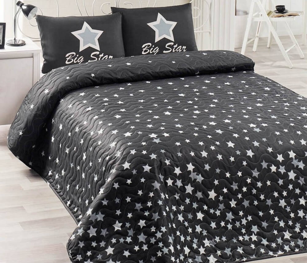 

Покрывало стеганое Eponj Home White Star Siyah 200х220 с наволочками 50х70