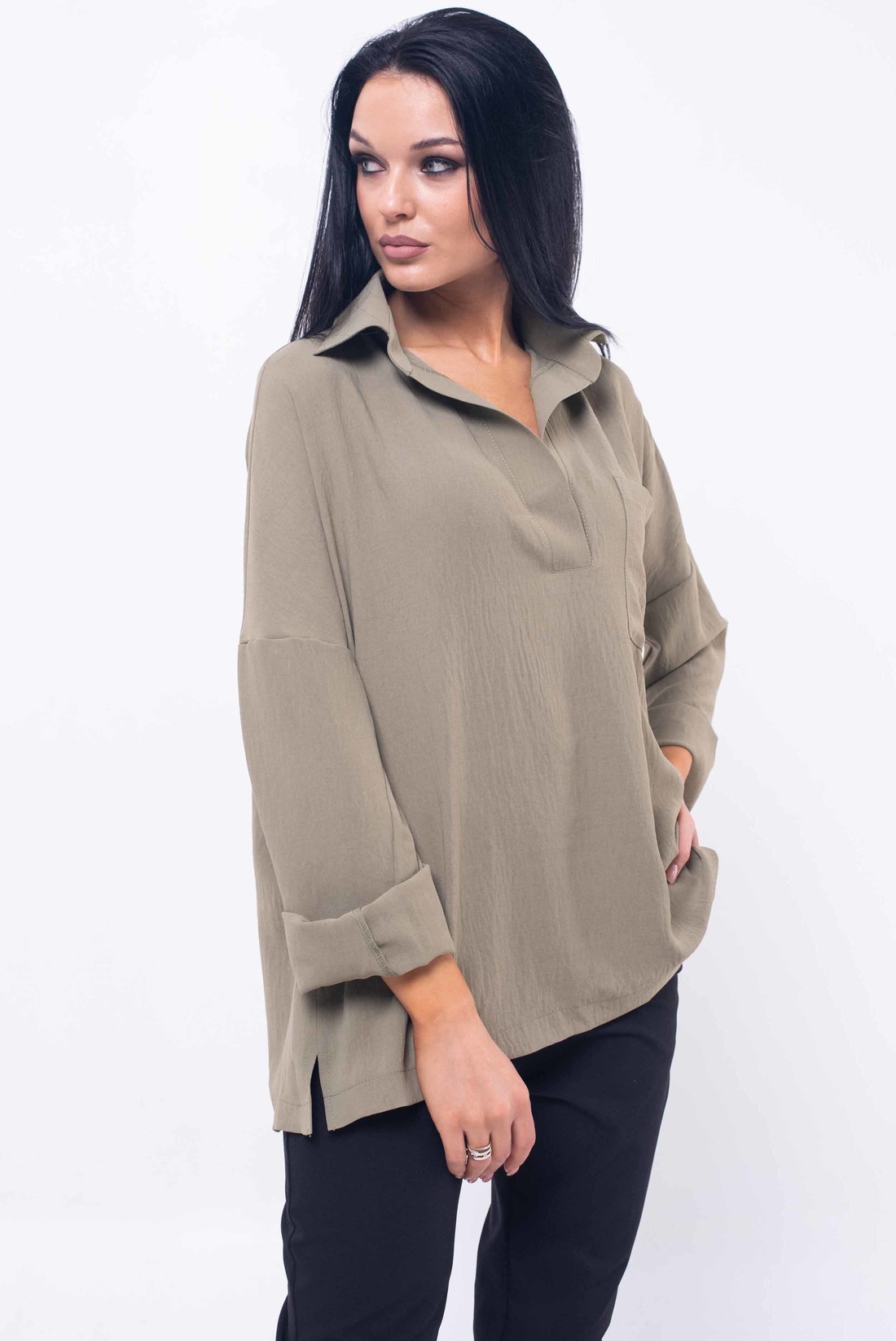 

Женская Rimari трикотажная блуза с ассиметричным низом Бекки цвет серый 48 (РУ 15.1-41/19 хаки)