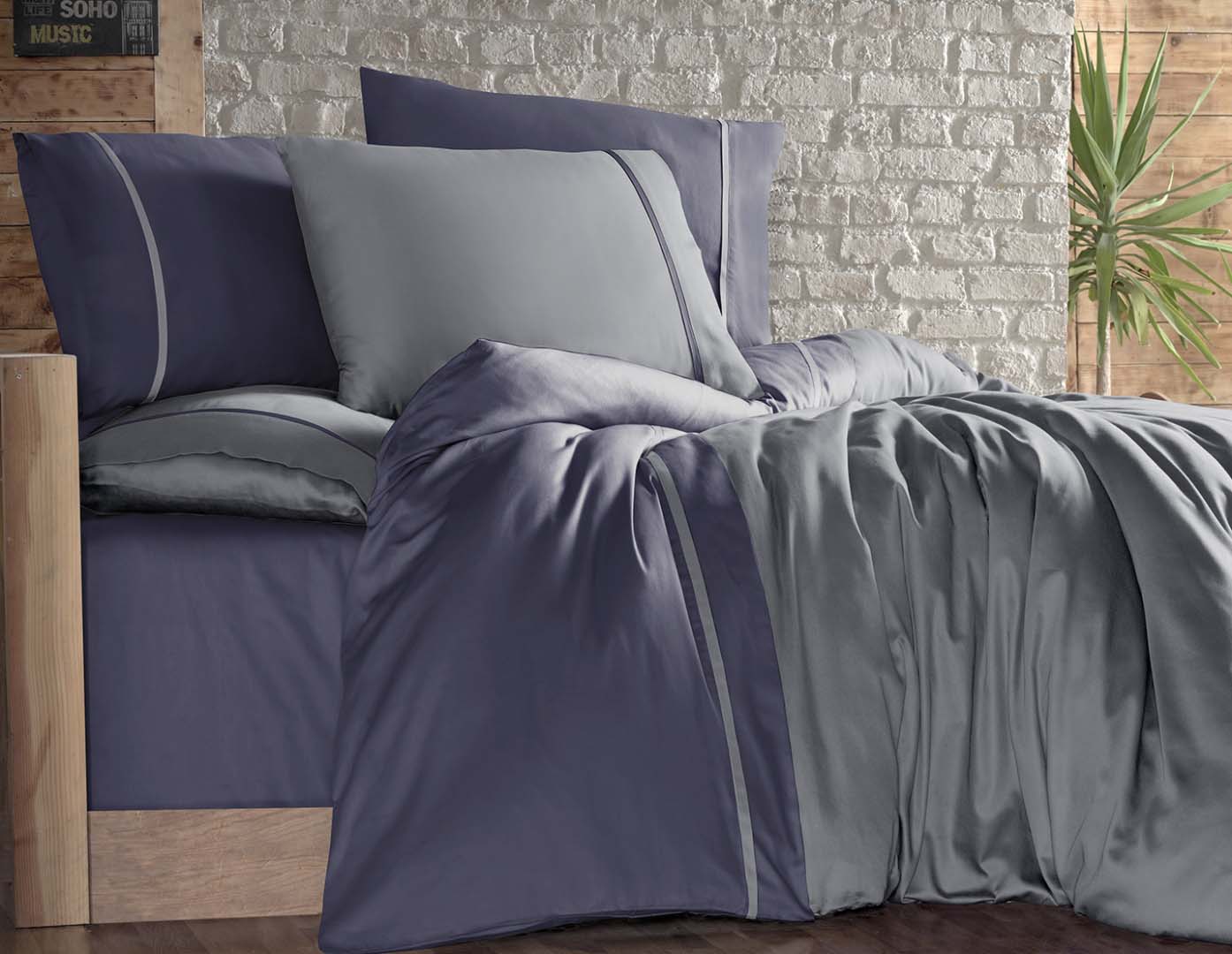 

Постільна білизна First Choice Cotton Satin 200 х 220 см Duet Style Duman Indigo