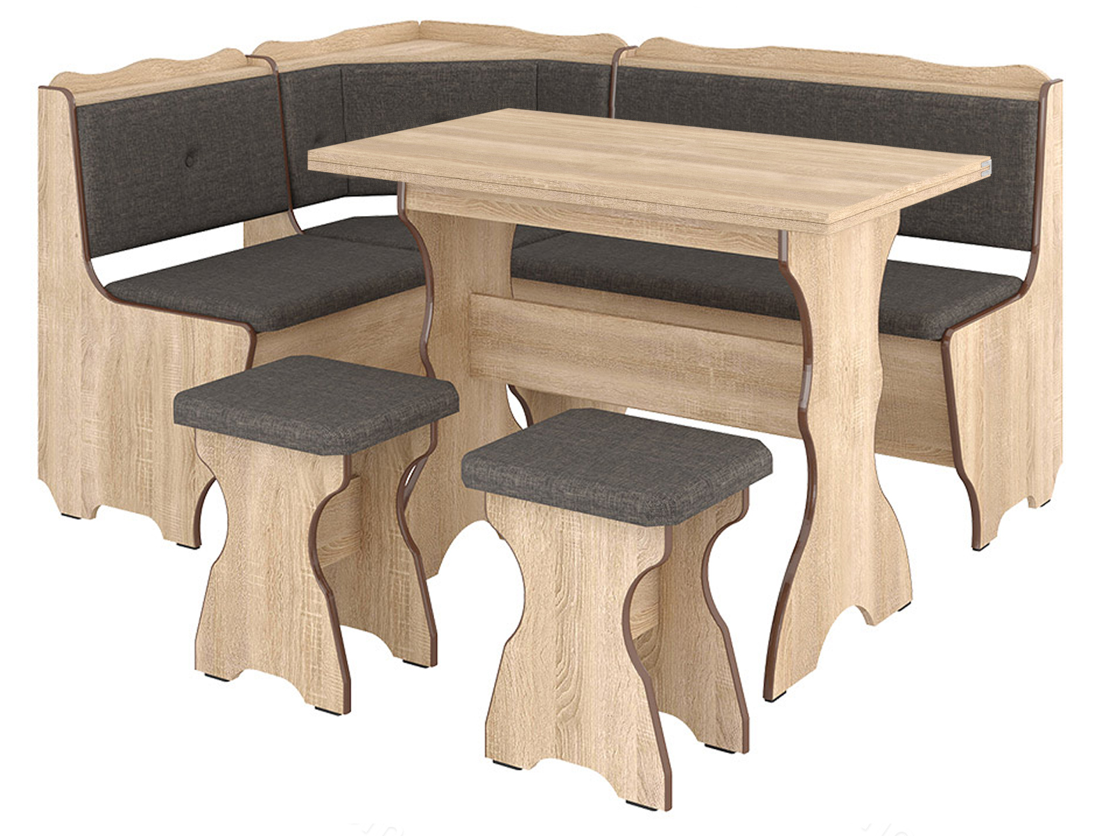 

Кухонный уголок Фараон с раскладным столом и табуретами Пехотин Дуб Сонома + Саванна Кофе