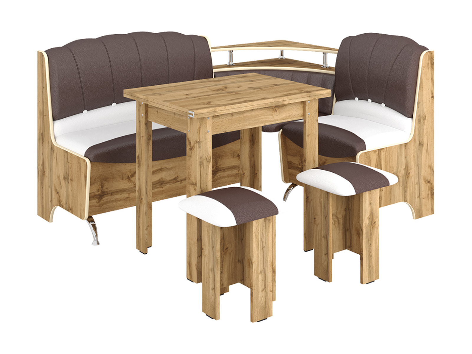 

Кухонный уголок Магнат с простым столом и табуретами Пехотин Дуб Тахо + Коричневый/Белый