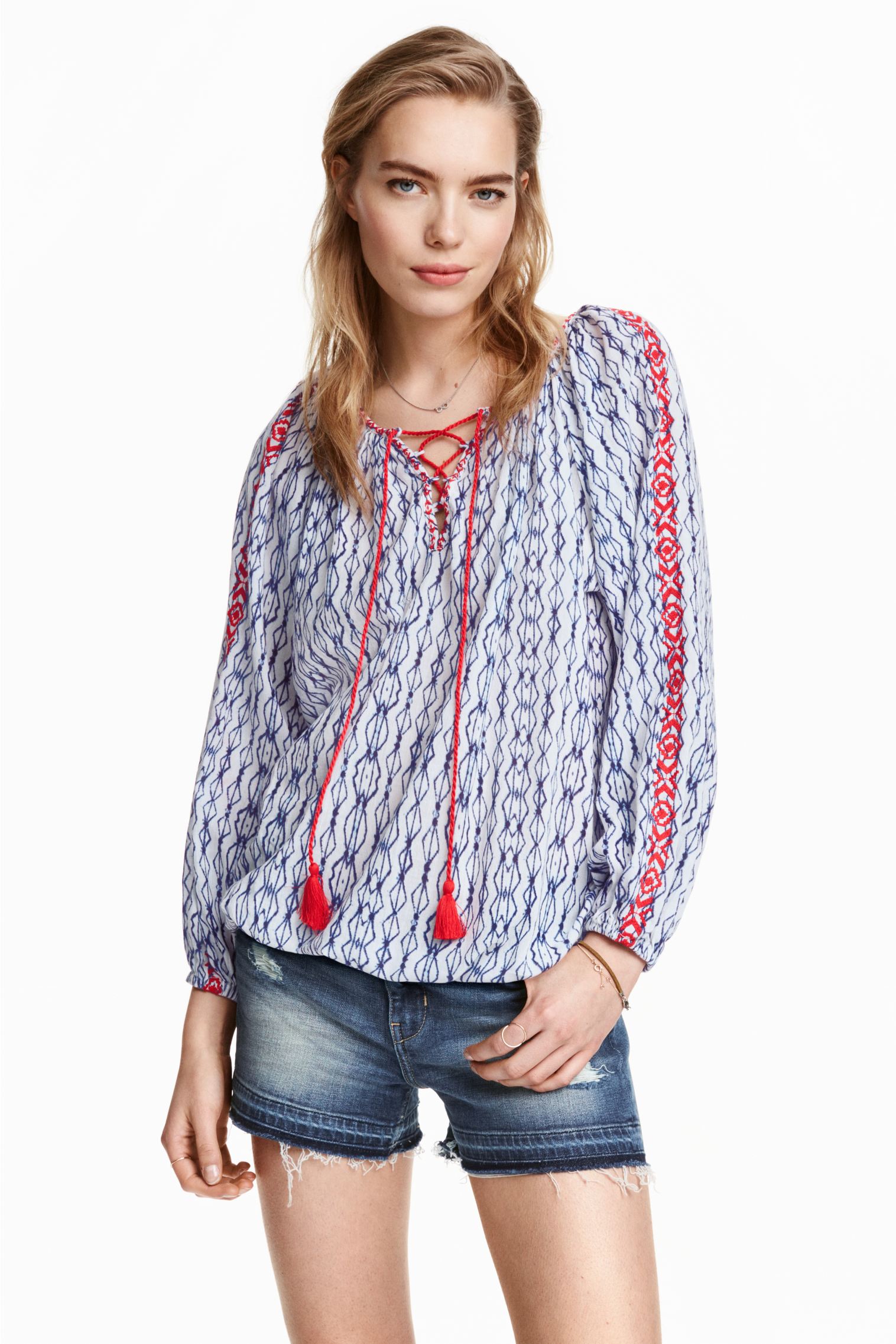 

Блуза H&M 42 белый синий узор 3891683RP1_белый синий узор