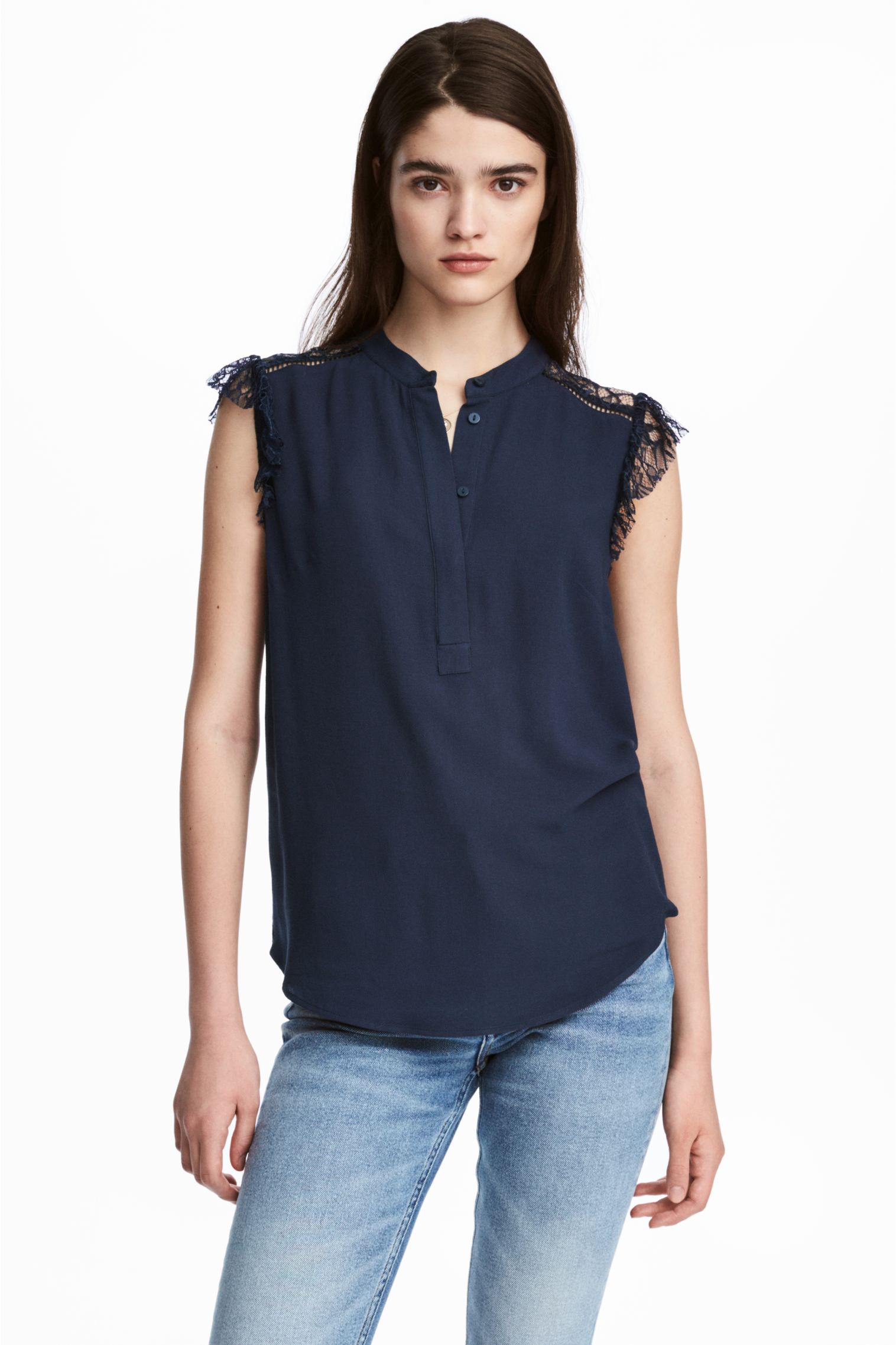 

Блуза с кружевом б/р H&M 34 Темно-синий 5100176RP1_темно-синий
