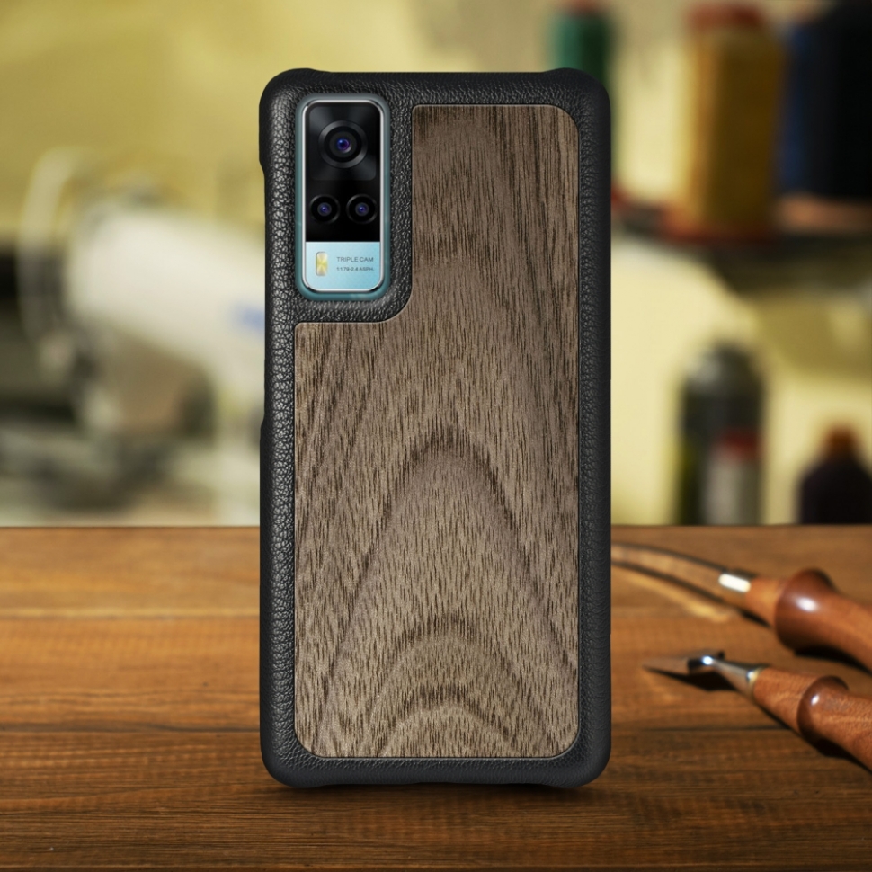 

Кожаная накладка Stenk WoodBacker для Vivo Y53s 4G Чёрная