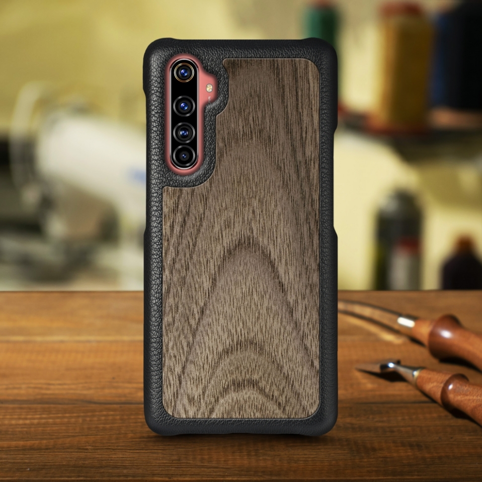 

Кожаная накладка Stenk WoodBacker для Realme X50 Pro 5G Чёрная